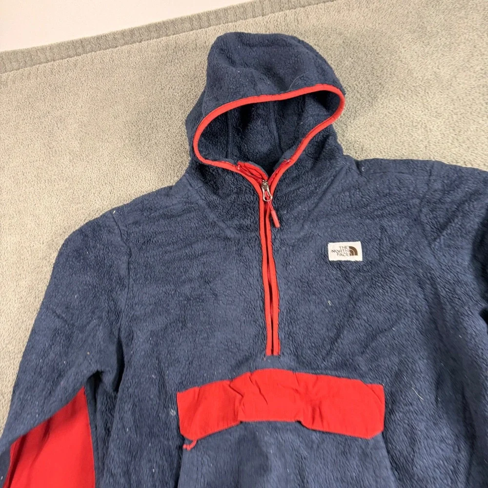 The North Face Mens TKA Kataka Quarter Zip Fleece Hoodie Navy Red Large